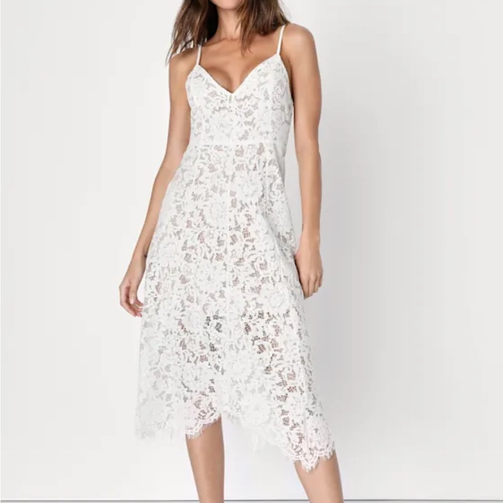 Lulu's White Lace Midi Dress